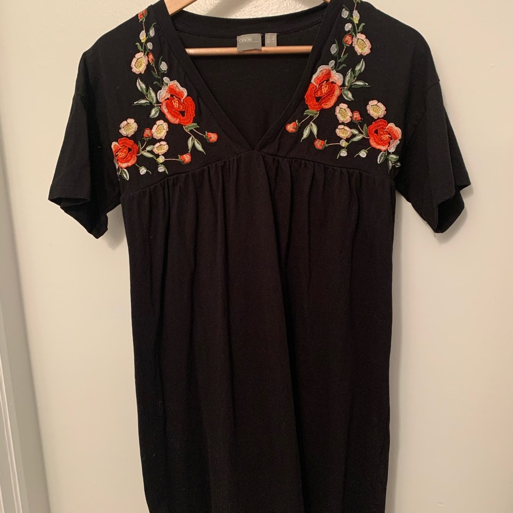 ASOS black embroidered mini dress
